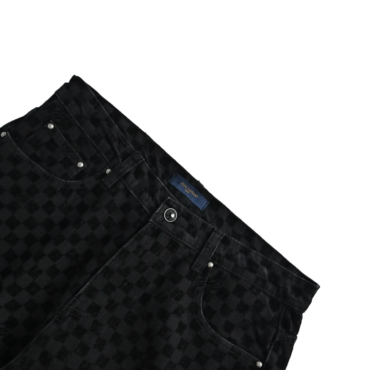 Louis Vuitton/Louis Vuitton mosaic flocking checkerboard patchwork jeans